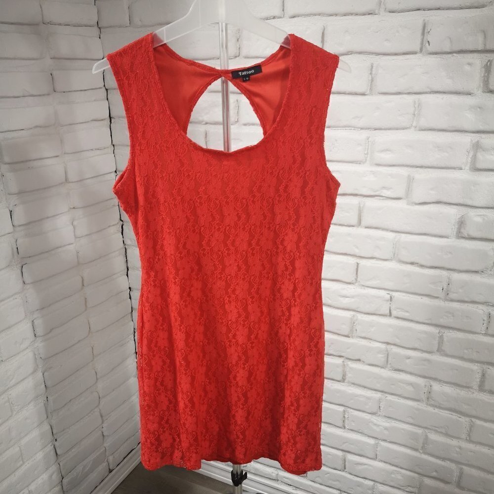 2 / $30.00 - Tattoo Ladies Orange Sleeveless Round Neck Fitted Dress